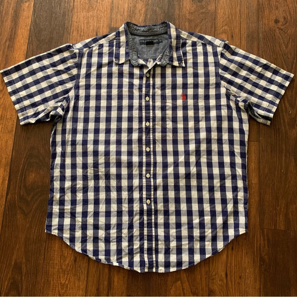 US Polo Assn short sleeve shirt, blue, plaid, size XL, button up